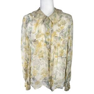 Jean-Louis Scherrer Women's Multicolor Floral Button Silk Blouse XLarge Vintage